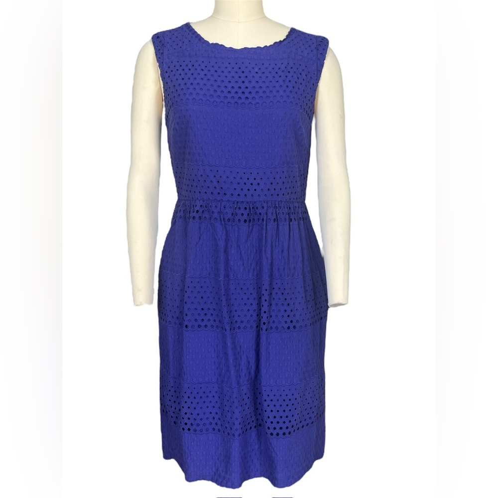 J. crew bright indigo blue sleeveless eyelet dress size 6